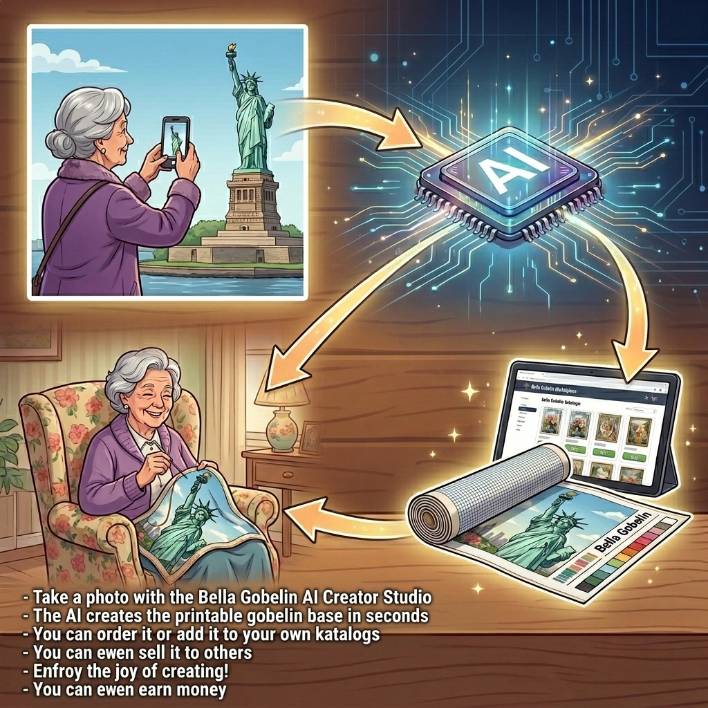 Fotografiere mit dem Bella Gobelin AI Creator Studio – im Handumdrehen ein druckfertiges Stickbild