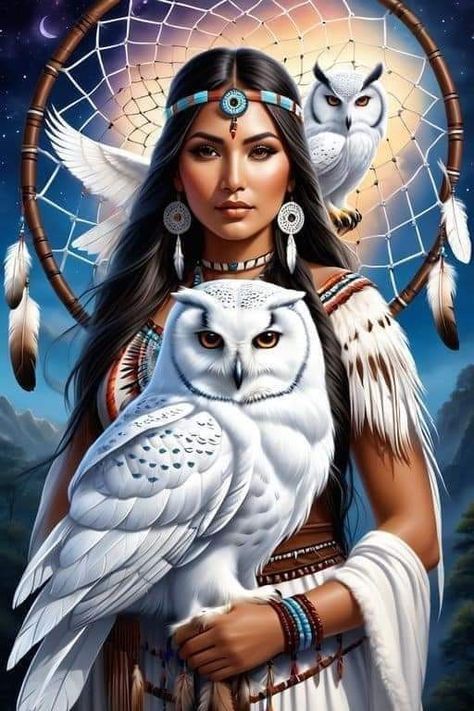 Indianisches Mädchen mit weißer Eule