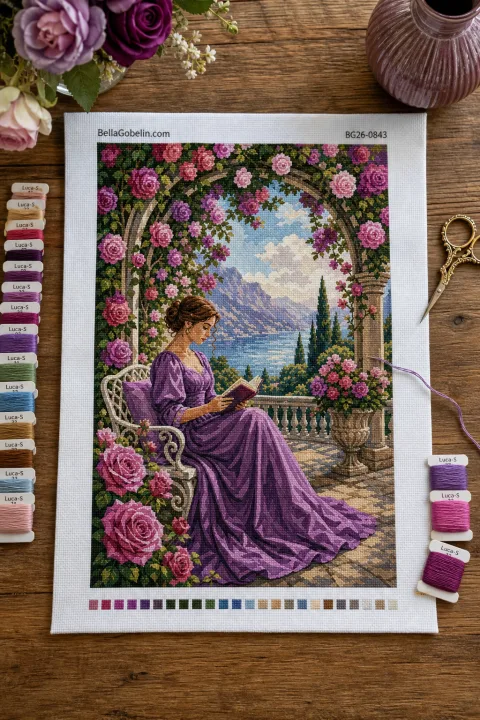 Lesende Dame im Rosenbogen