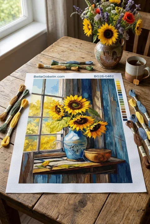 Sonnenblumen im Stickrahmen