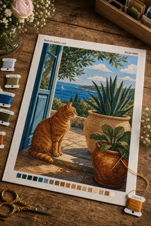 Katze auf der Strandterrasse