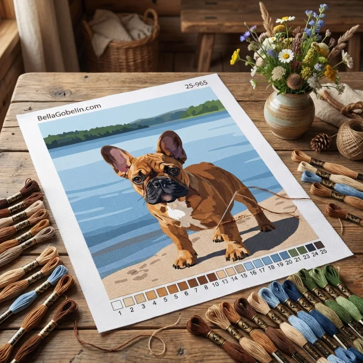 Hundeportrait – Französischer Bulldog-Welpe am See – 25-965
