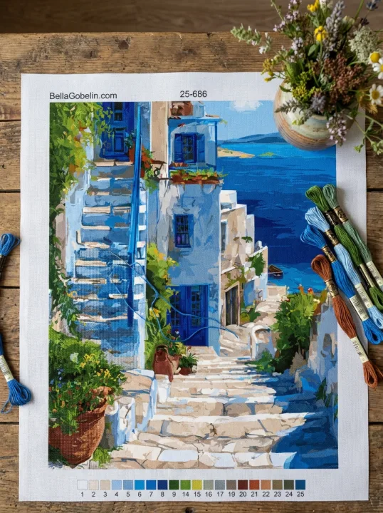 Griechisches Landschaftsbild mit Gobelin-Design – 25-686