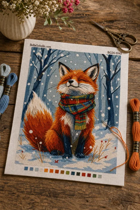Winterfuchs mit kariertem Schal