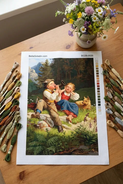 Wilhelm Blass - Alpen-Szenen-Gobelintapeziertemplate