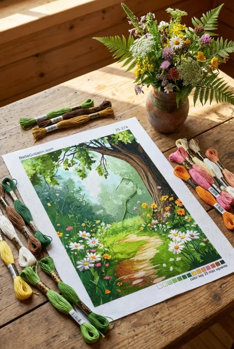 Waldweg mit Blumen