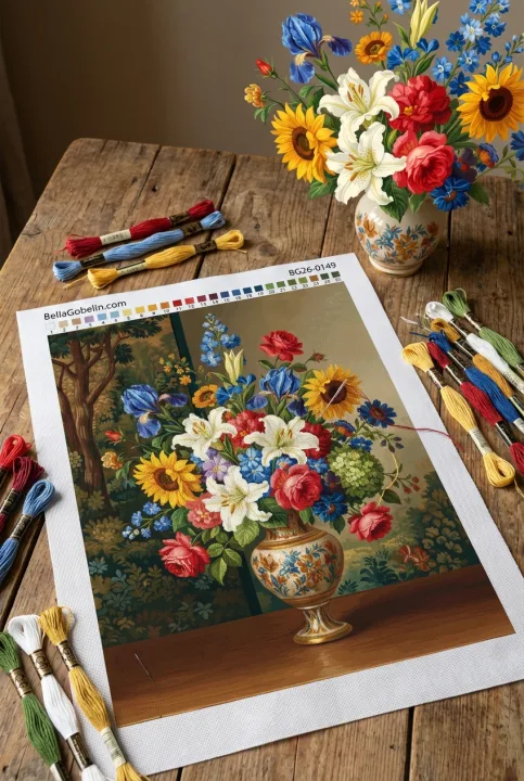 Blumenstillleben mit Früchten