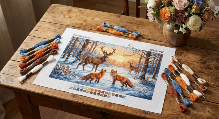 Winterlicher Wald mit Tieren