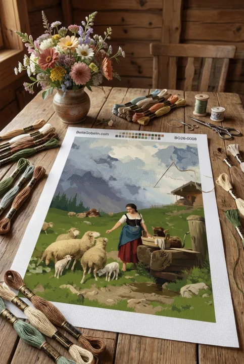 Alpinenlandschaft mit Waschfrau