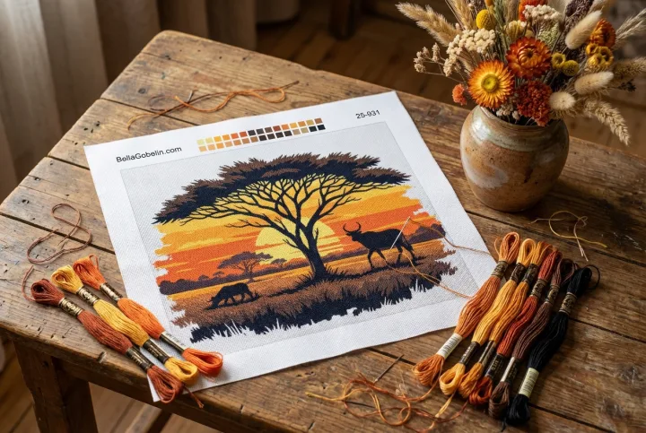 Savannen im Sonnenuntergang