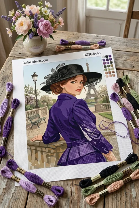 Dame im lila Kostüm (Gobelin) in Paris