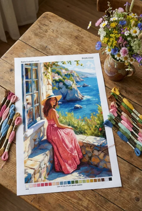 Mediterrane Landschaft mit Frau – BG26-0302