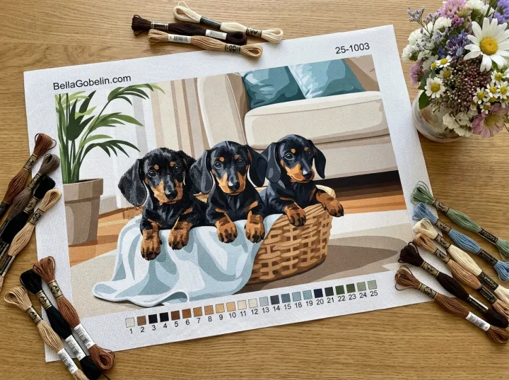 Taubenschlag-Hunde auf Korb