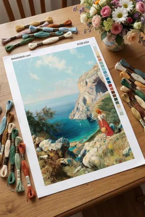 Mediterraneische Landschaft mit Frau