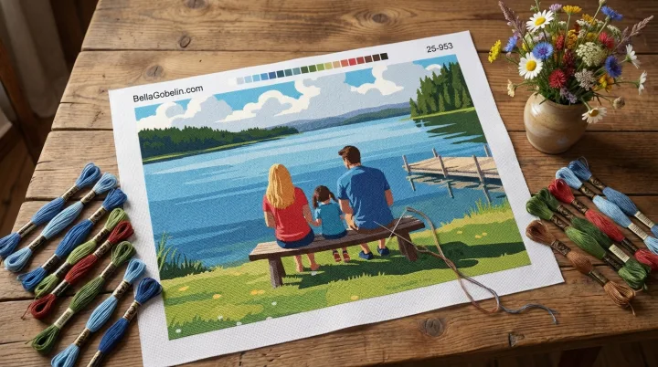 Familienmenge am See