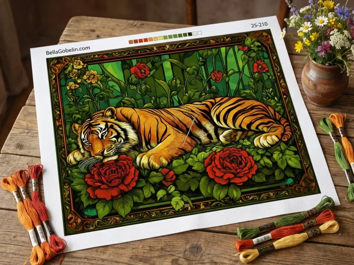 Tiger-Porträt im Mucha-Stil