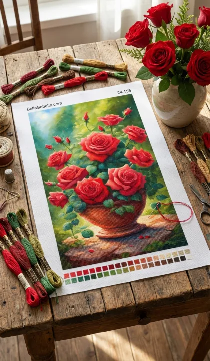 Rote Rosen im Topf