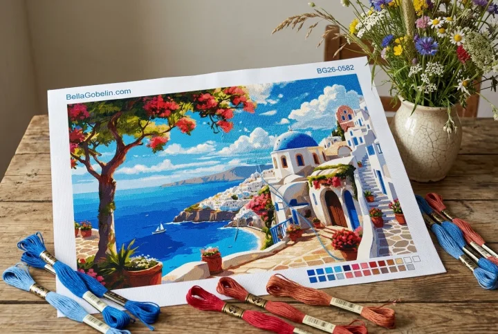 Griechische Küstenlandschaft als Gobelin