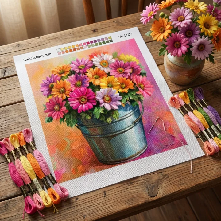 Bunte Blumen im Eimer