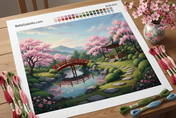 Japanischer Garten mit Kirschblüten