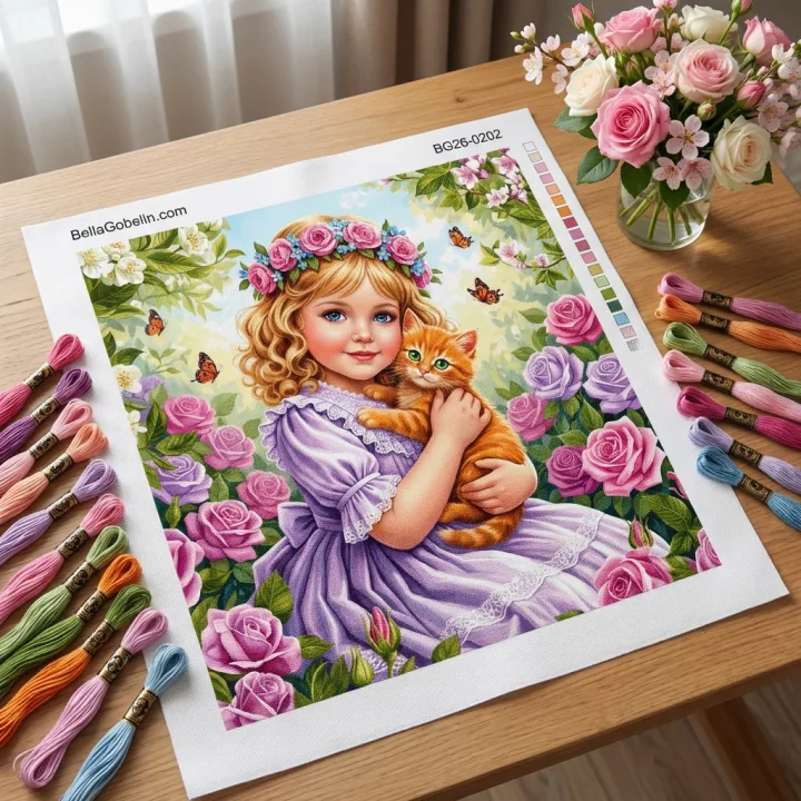 Mädchen, Kätzchen, Rosengarten, Blumen