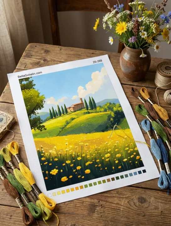 Toskana mit gelben Blumen