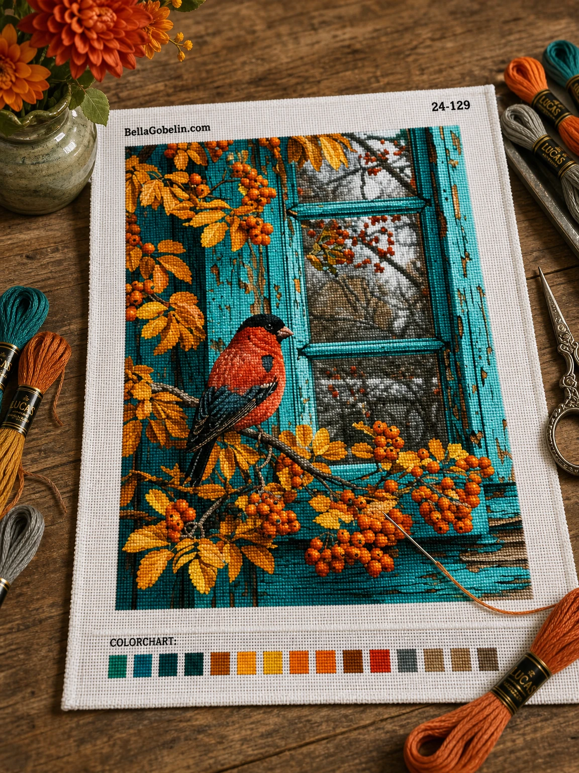 Illustration: Kleiner Vogel im herbstlichen Ambiente