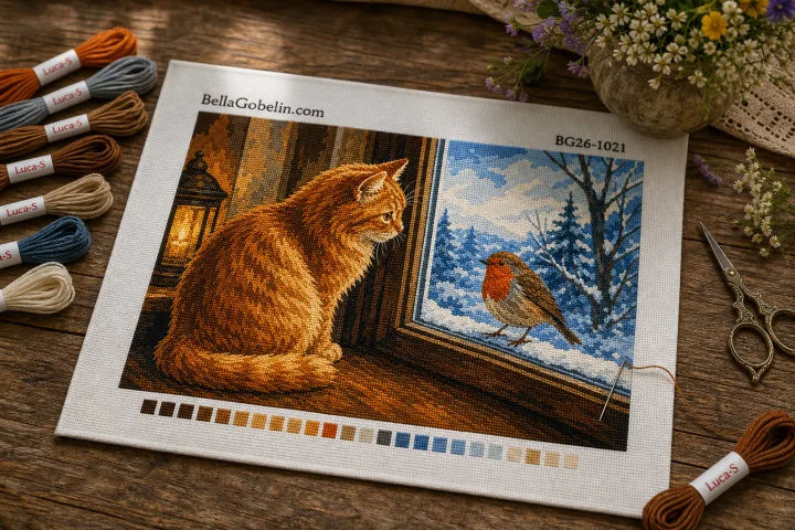 Katze und Rotkehlchen