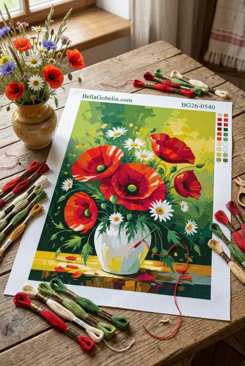 Mohnblumen und Gänseblümchen in einer Vase