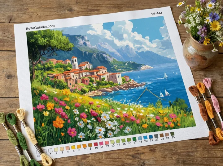 Mediterranes Landschaftsbild mit Blumen – 25-444