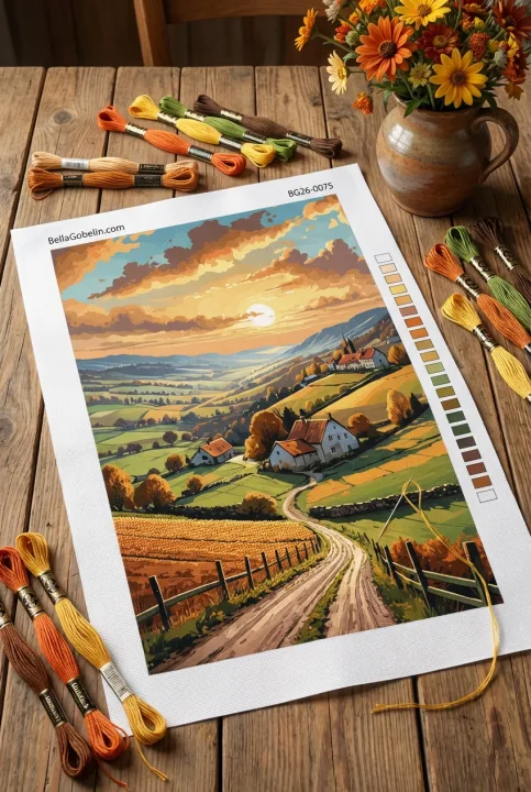Herbstliche Landschaft mit Dorf