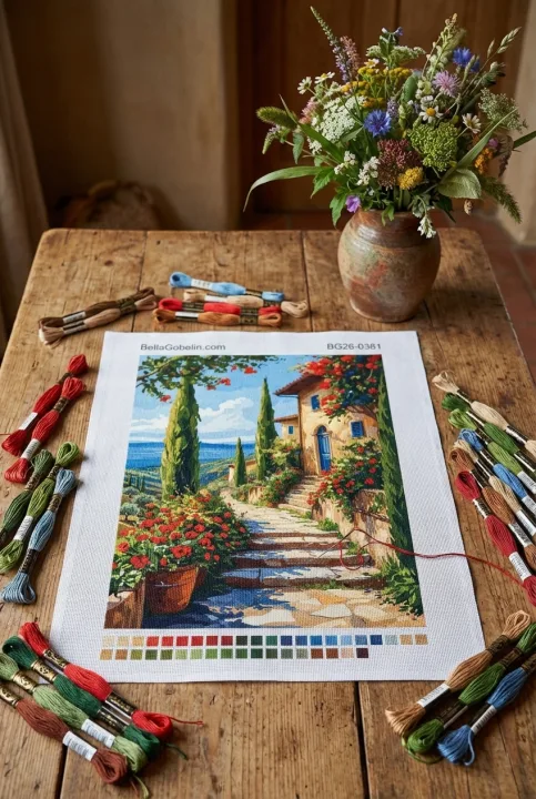 Mediterranes Landschaftsbild mit Blumen – BG26-0381