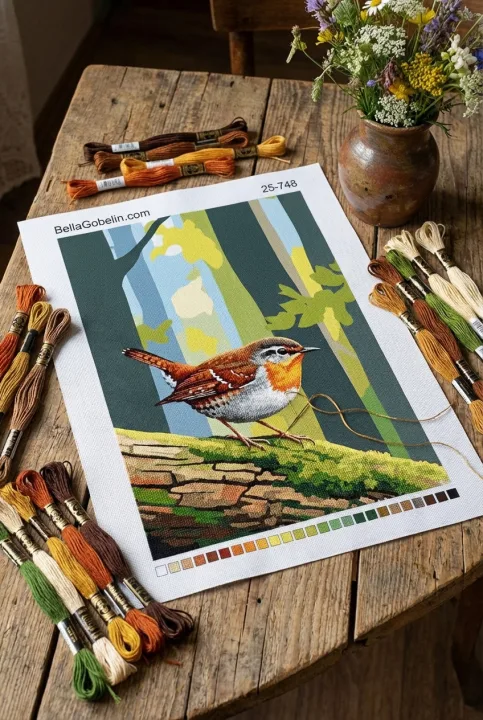 Vogel auf dem moosbedeckten Zweig
