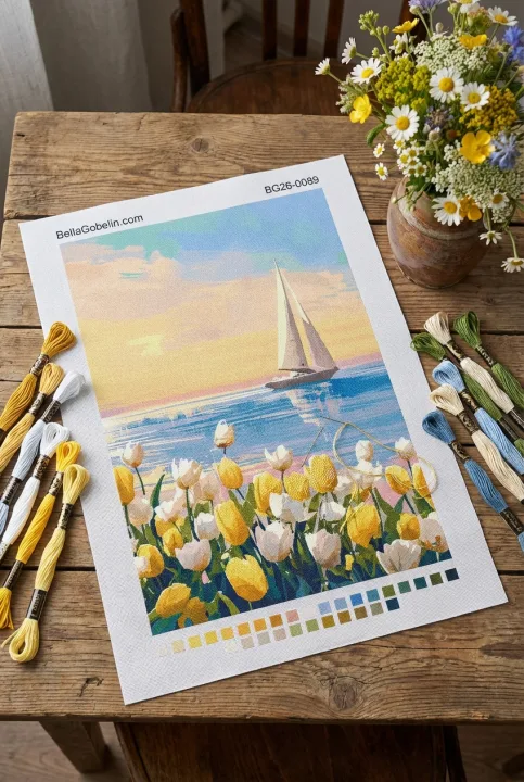 Segelboot mit Tulpenmuster