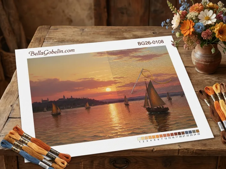 Dubovszkoj - Sonnenuntergang mit Segelschiffen Nachbildung