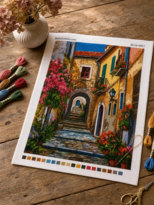 Blühende mediterrane Straße