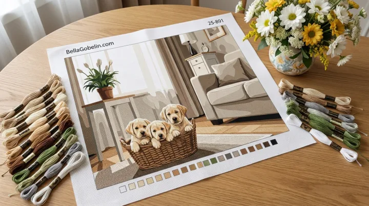 Labrador-Hundewelpen in einem Korb