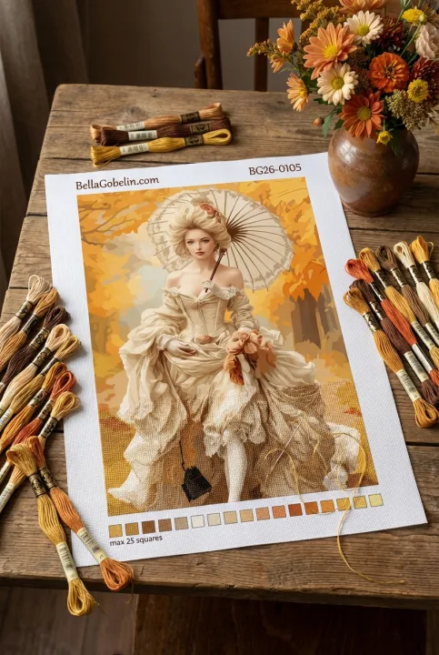 Romantische Dame in herbstlicher Landschaft