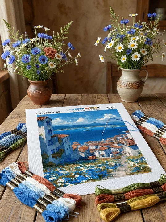 Griechische Stadtansicht auf Gobelin-Canvas