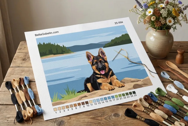 Hundeporträt – Deutscher Schäferhund-Welpe am See – 25-894