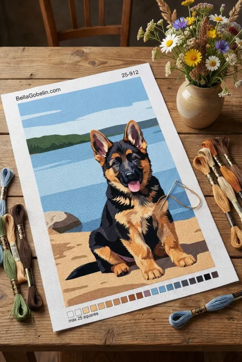 Hundeporträt – Deutscher Schäferhund-Welpe am See – 25-912