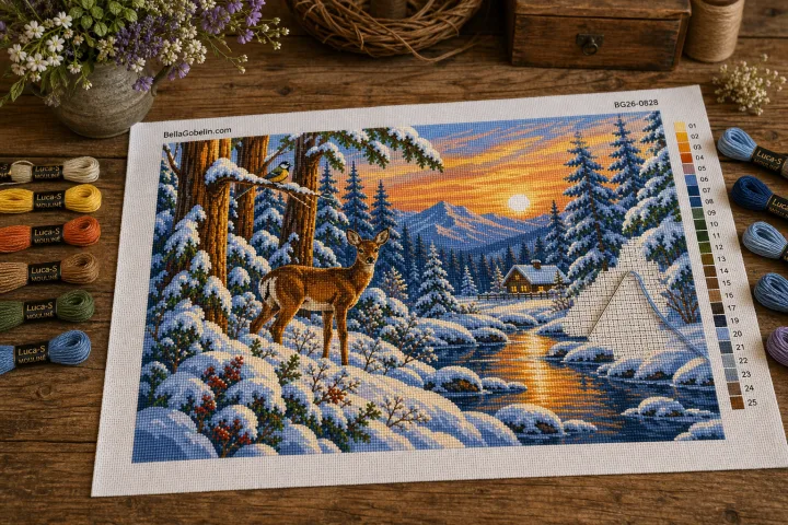 Winterwaldlandschaft mit Reh