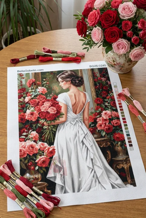 Frau im weißen Kleid mit Rosen – BG26-0245