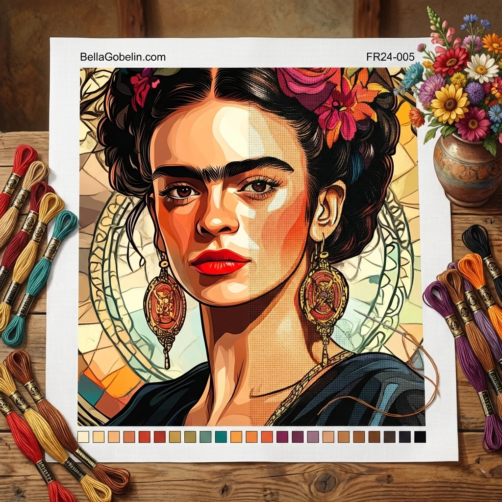 Frida Kahlo Porträt im Stil von Alphonse Mucha – FR24-005