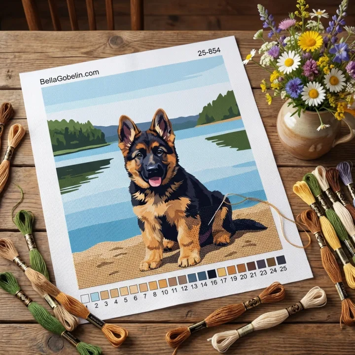 Hundeporträts - Welpe eines Deutschen Schäferhundes am See