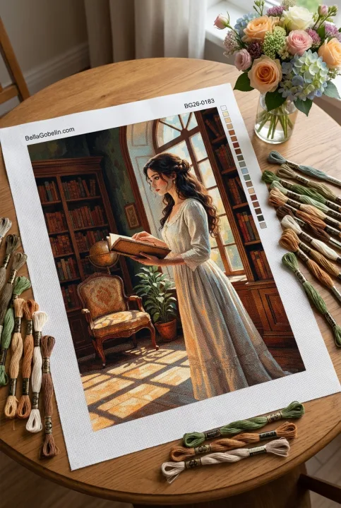 Dame im Bibliothekszimmer