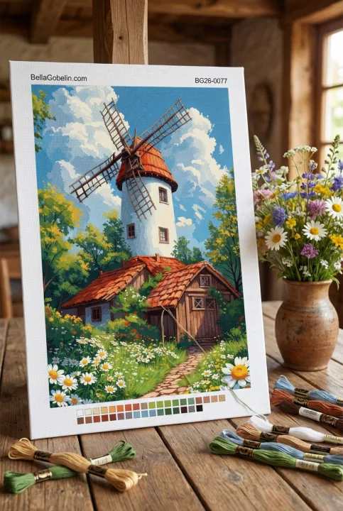 Idyllische Landschaft mit Windmühle