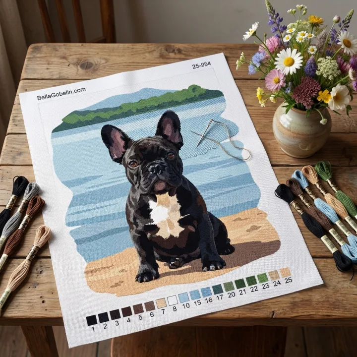 Hundeporträt - Französischer Bulldog-Welpe am See
