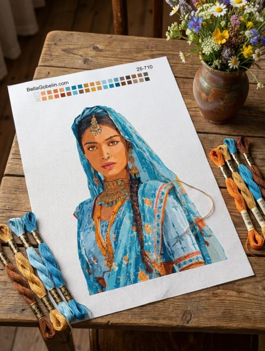 Indisches Fräulein in blauem Kleid