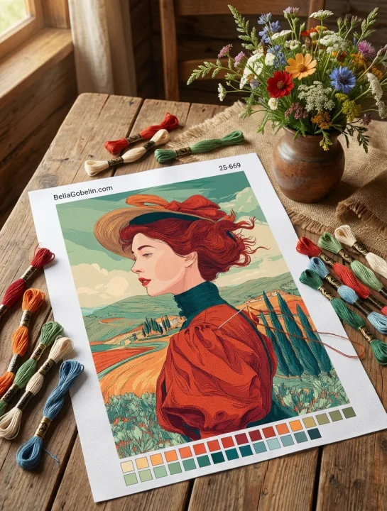 Toscana Damenporträt als Gobelin-Needlepoint